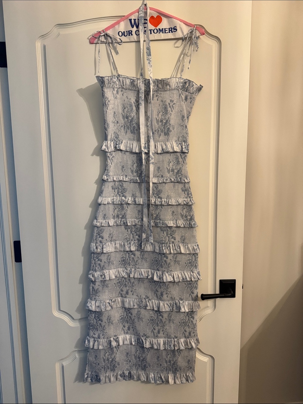V. Chapman Smocked Ruffle Tiered Midi Dress in Light blue and white - size 4